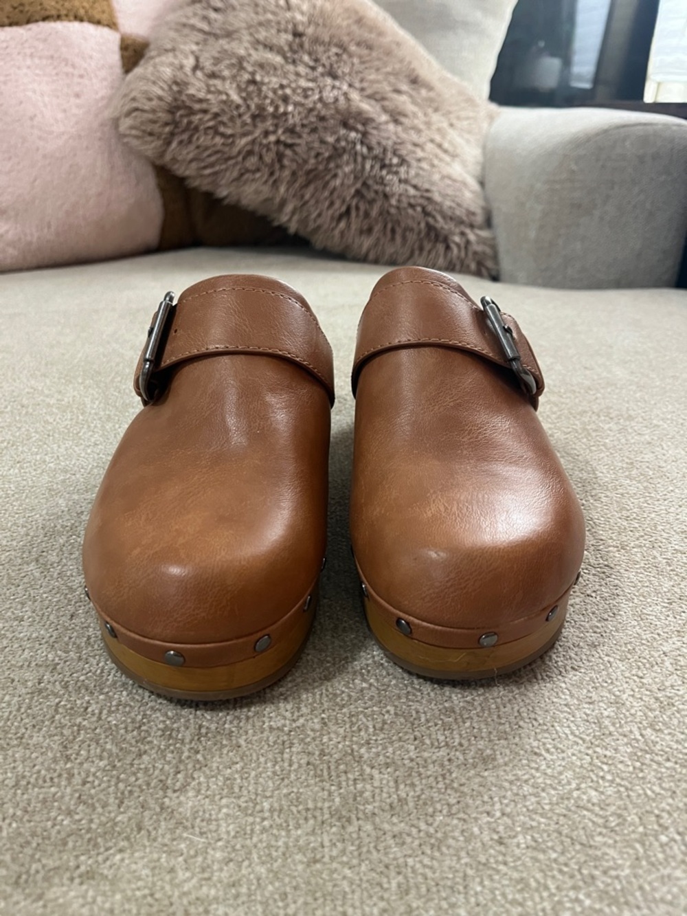 Universal Thread Brown Leather Buckle Clog Mules - Picture 9 of 11